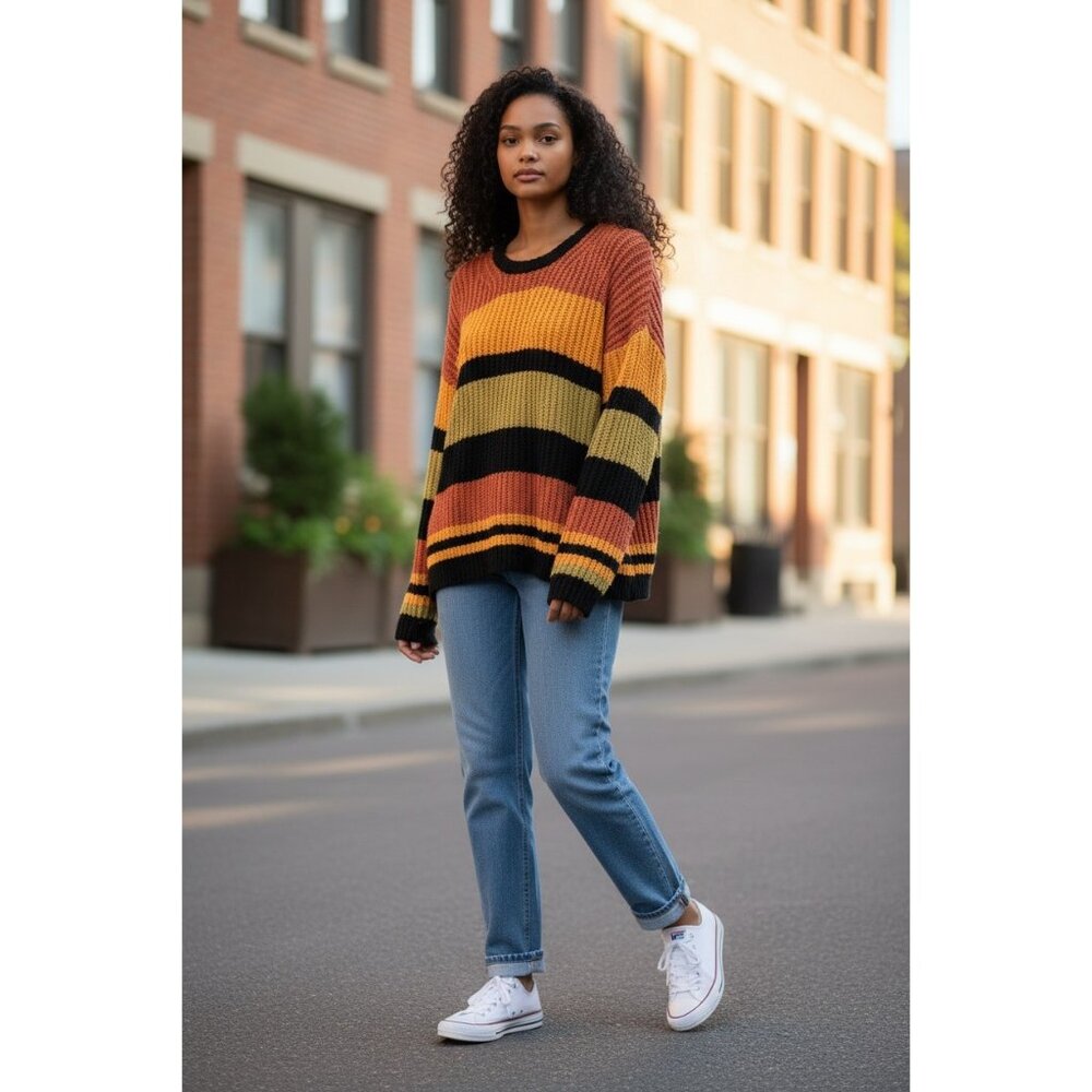 $1035 Dsquared2 Chunky Knit Striped Sweater Cotton Oversized Size M NWT